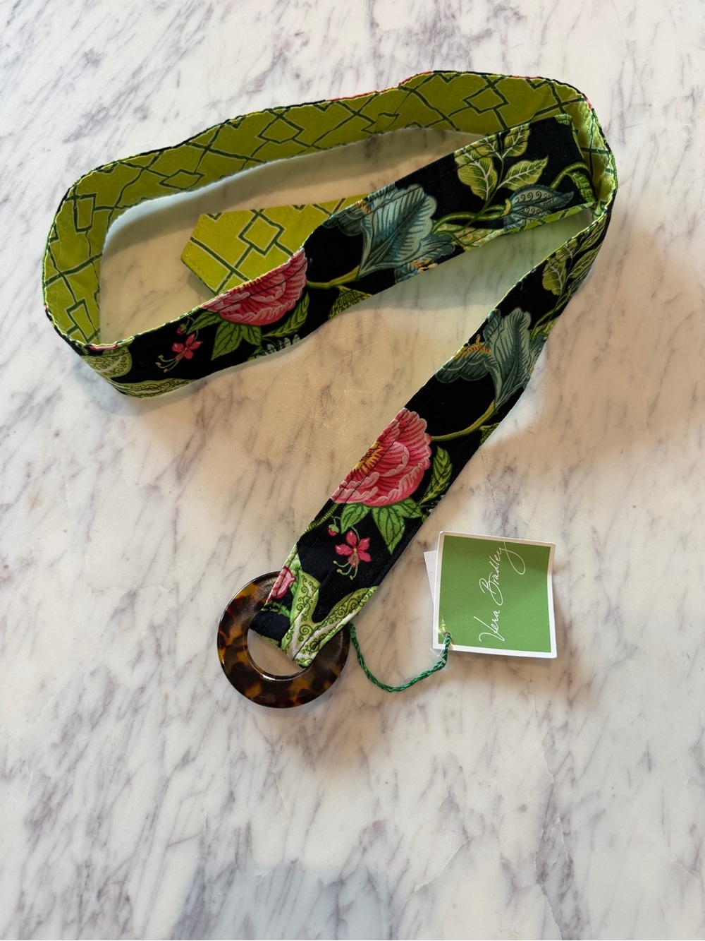 Vera Bradley Botanica Floral Fabric Belt Tortoiseshell Ring New with Tags